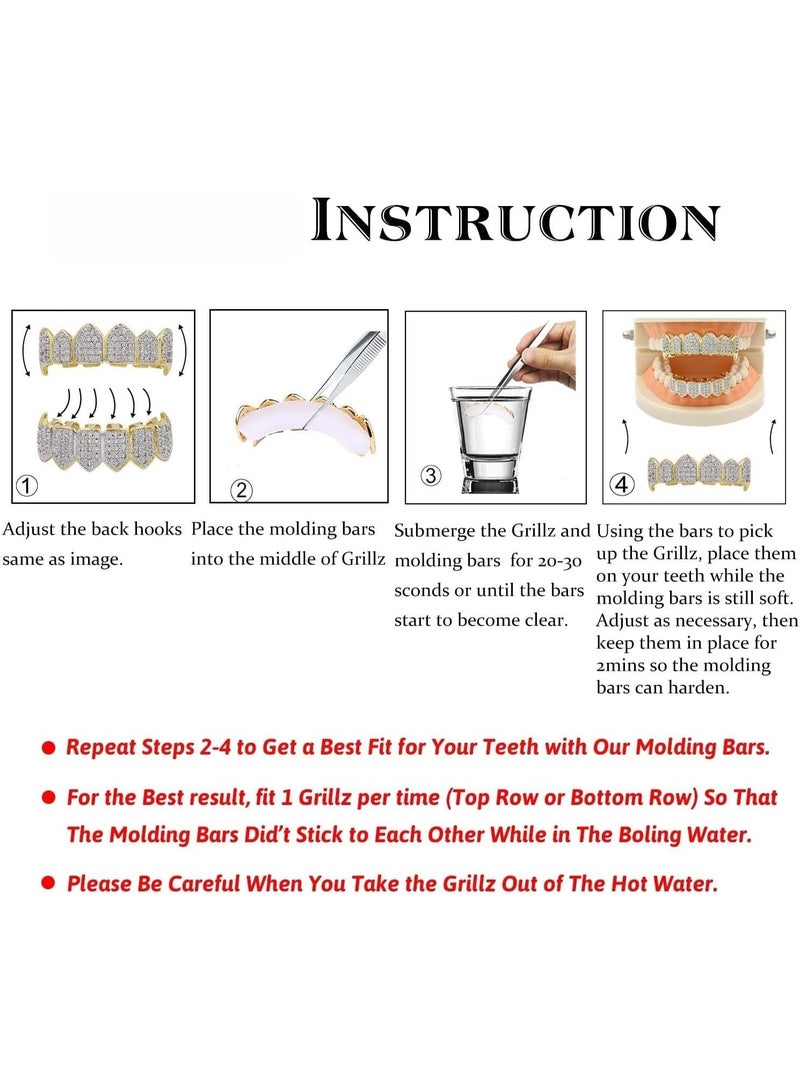 Poker Grills Gold Grillz for Your Teeth Heart Hip Hop Grillz Teeth Men Diamond Grillz for Men Women 18K Gold Plated Hustla Teeth Grillz Gold Jewelry Rapper Costume (GOLD) - Image 3